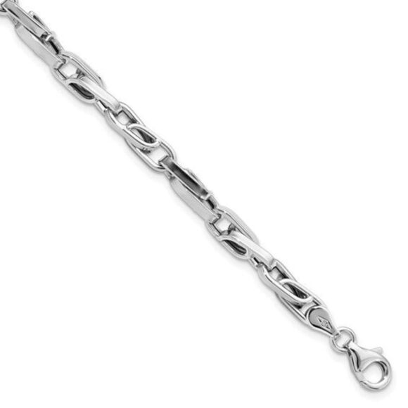 Men's 14K White Gold Polished Fancy Link Bracelet, 8.25 inches long - Picture 4 of 5